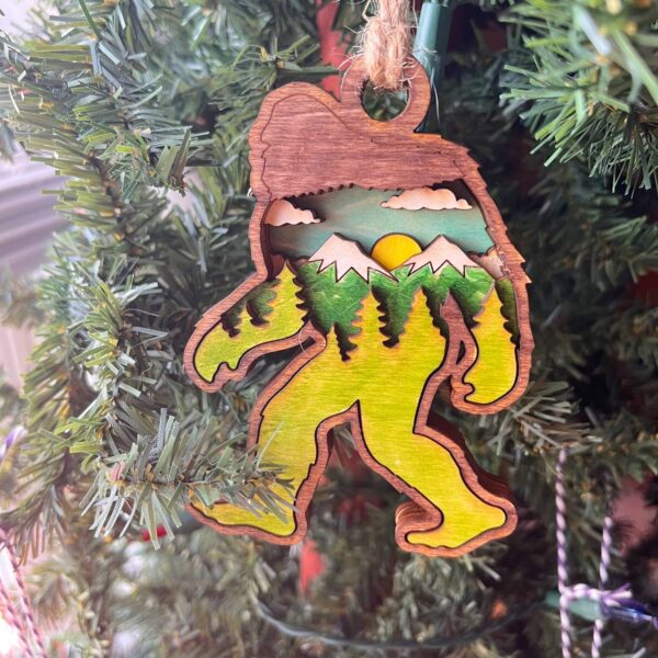Shop Wyoming Rustic Bigfoot Christmas Ornament – Hand-Painted 4-Layer Wooden Sasquatch Forest Scene