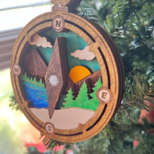 Shop Wyoming Rustic Compass Christmas Ornament – Hand-Painted 4-Layer Wooden Adventure Scene