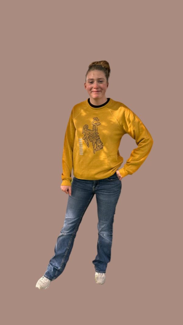 Shop Wyoming Wyoming Bucking horse on gold long sleeves or crewneck