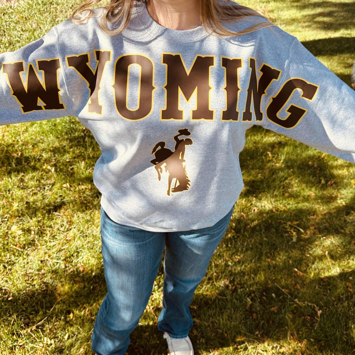 Shop Wyoming Large WYOMING varsity Crewneck Shop Wyoming Large WYOMING varsity Crewneck