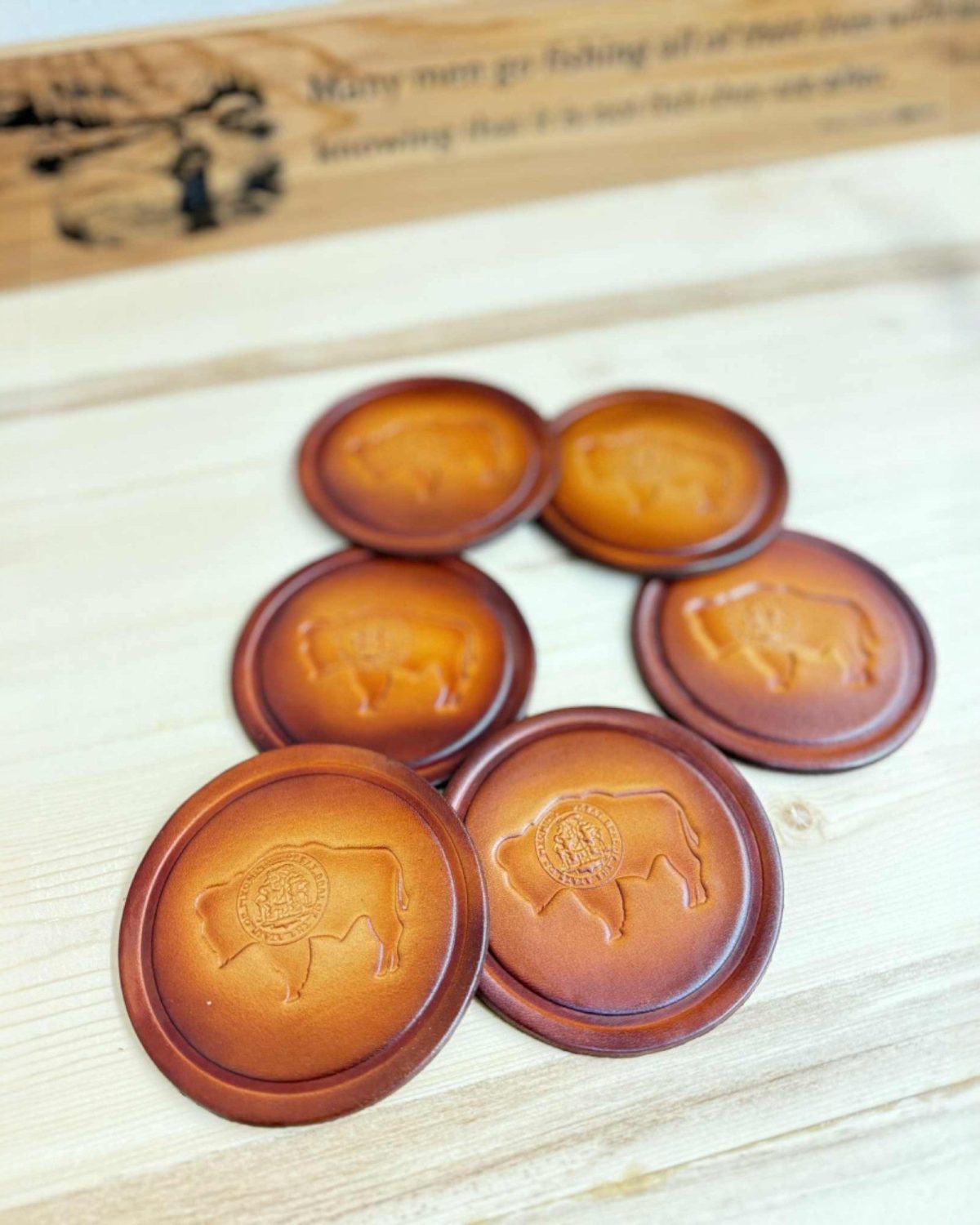 Shop Wyoming Wyoming Bison Full Leather Grain Coaster Set Shop Wyoming Wyoming Bison Full Leather Grain Coaster Set
