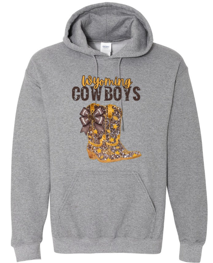 Shop Wyoming Wyoming Cowboys Boot Hoodie with faux glitter Shop Wyoming Wyoming Cowboys Boot Hoodie with faux glitter