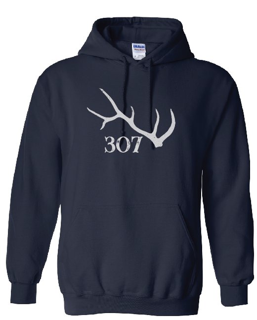 Shop Wyoming 307 Wyoming Bull Elk Antlers Hoodie or T-shirt on Navy Shop Wyoming 307 Wyoming Bull Elk Antlers Hoodie or T-shirt on Navy