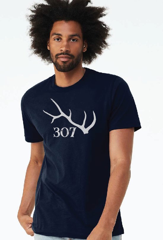 Shop Wyoming 307 Wyoming Bull Elk Antlers Hoodie or T-shirt on Navy Shop Wyoming 307 Wyoming Bull Elk Antlers Hoodie or T-shirt on Navy