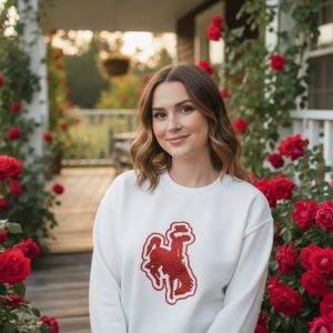 Shop Wyoming Radiating Red Sparkle Bucking Horse ~ Gildan Sweatshirt Shop Wyoming Radiating Red Sparkle Bucking Horse ~ Gildan Sweatshirt