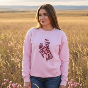 Shop Wyoming Leopard Steamboat ~ Pink Gildan Sweatshirt Shop Wyoming Leopard Steamboat ~ Pink Gildan Sweatshirt