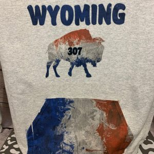 Shop Wyoming Wyoming 307 Hoodie red, white, and blue Shop Wyoming Wyoming 307 Hoodie red, white, and blue