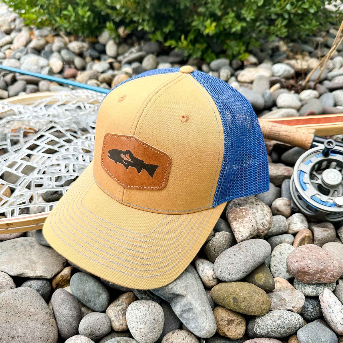 Shop Wyoming High Country Trout Patch Trucker – Blue & Gold Edition Shop Wyoming High Country Trout Patch Trucker – Blue & Gold Edition