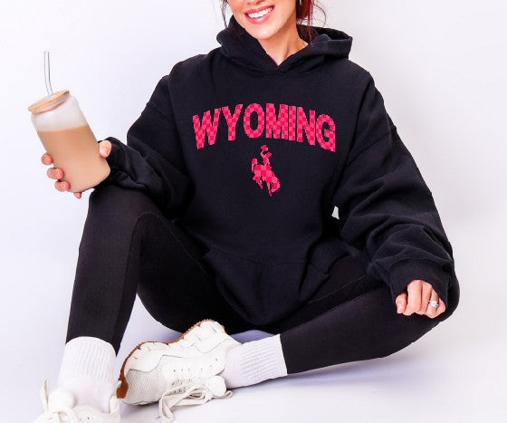 Shop Wyoming Pink and Red checkered Wyoming hoodie Shop Wyoming Pink and Red checkered Wyoming hoodie