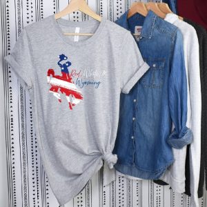 Shop Wyoming Red, White, And Wyoming Flag T-Shirt Shop Wyoming Red, White, And Wyoming Flag T-Shirt