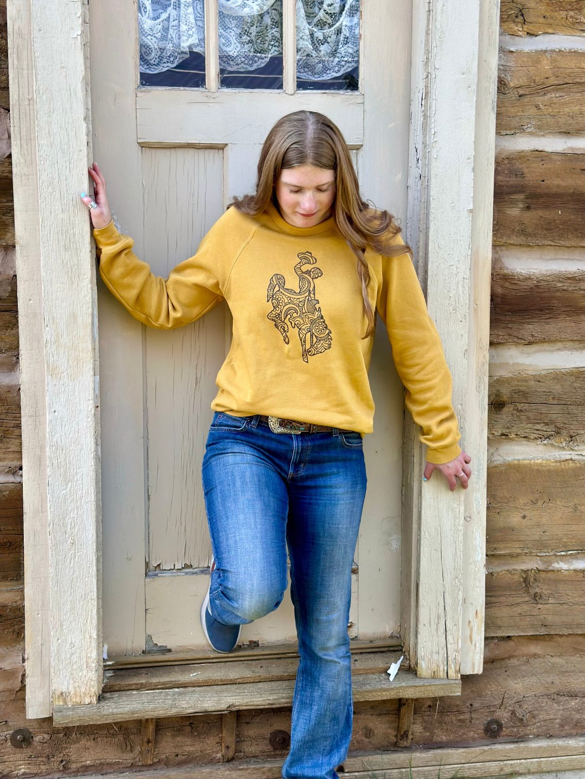 Shop Wyoming Wyoming Bucking horse crewneck Shop Wyoming Wyoming Bucking horse crewneck