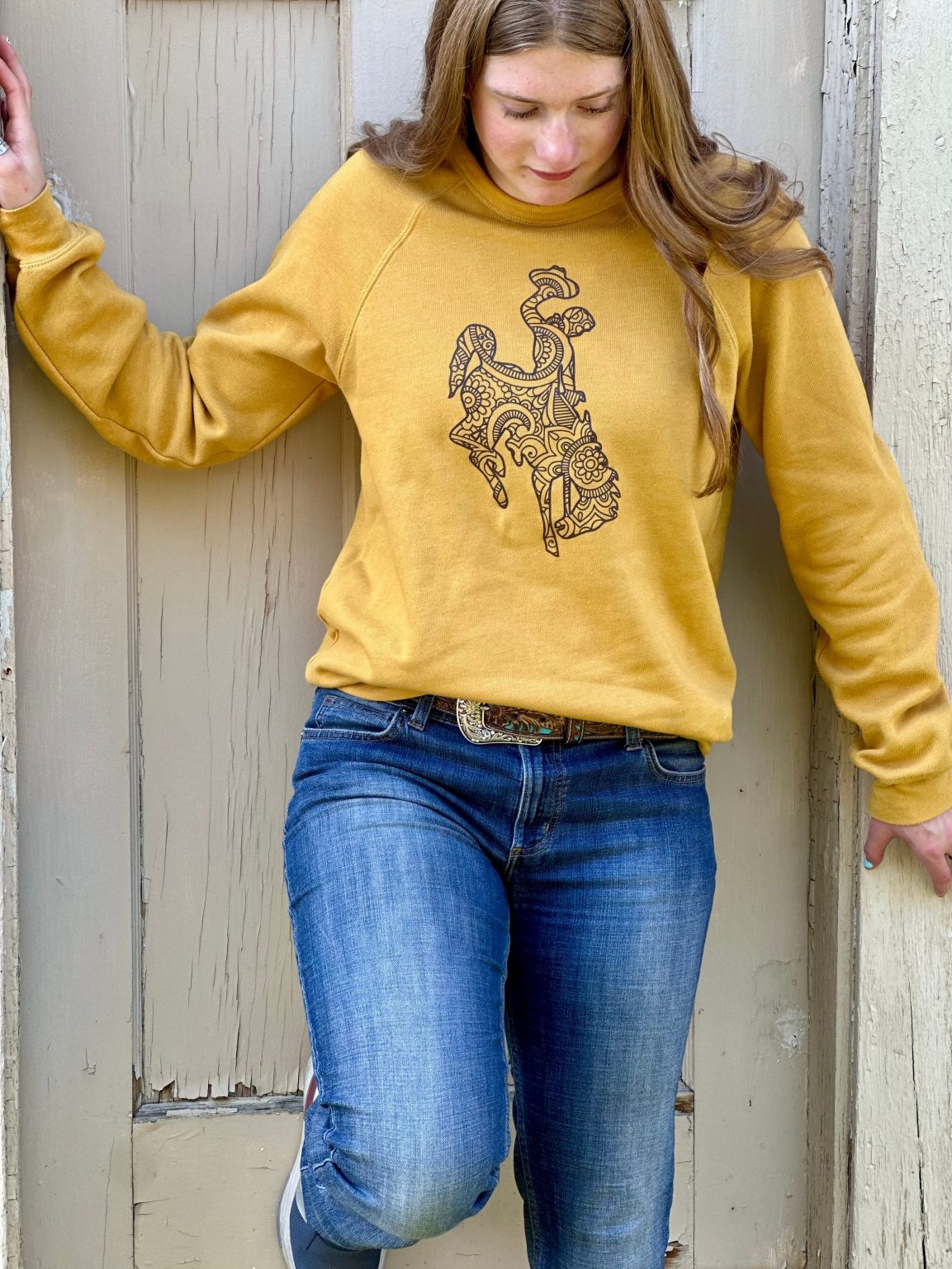 Shop Wyoming Wyoming Bucking horse crewneck Shop Wyoming Wyoming Bucking horse crewneck