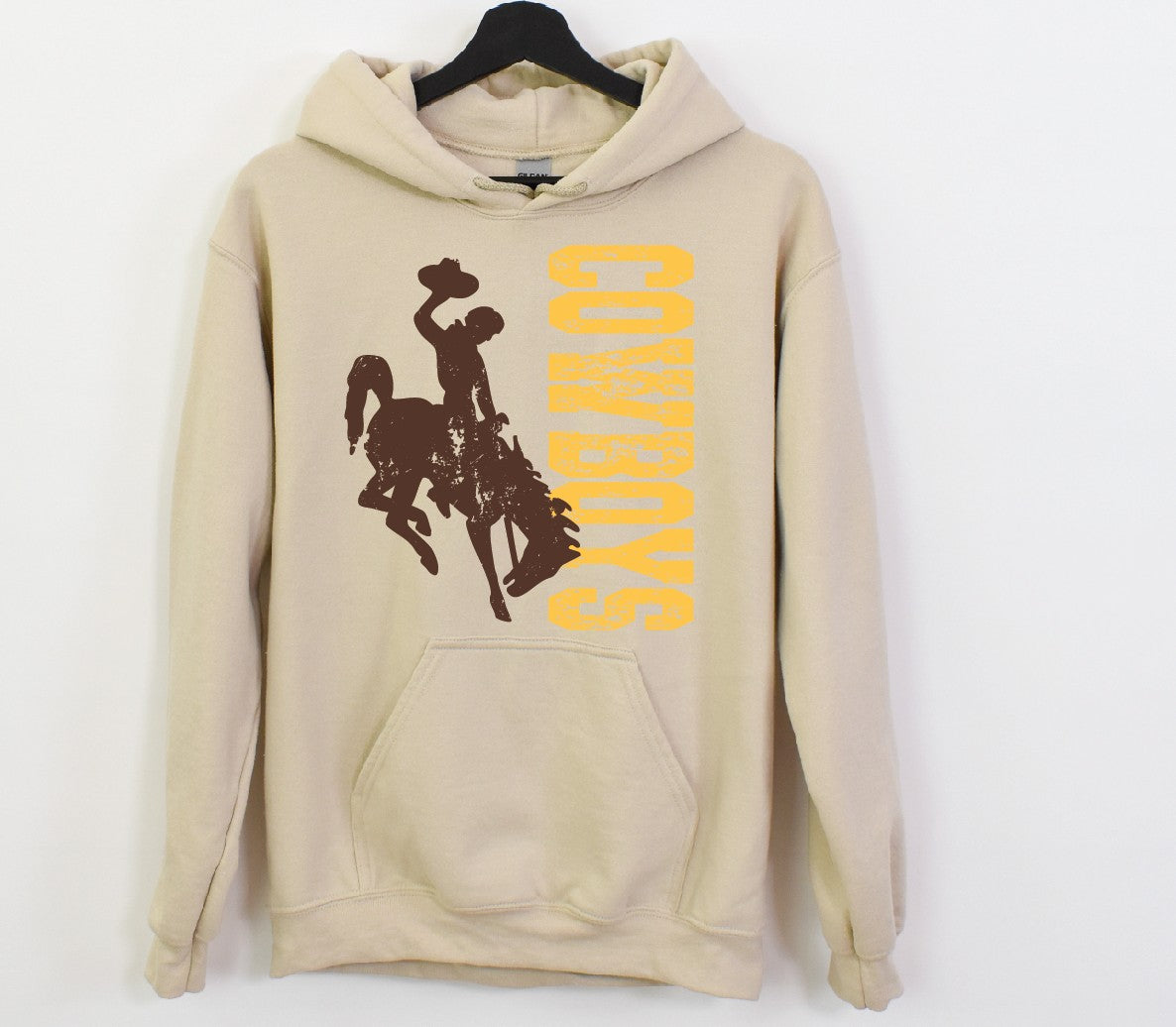 Shop Wyoming Distressed Cowboys Sand Hoodie Shop Wyoming Distressed Cowboys Sand Hoodie