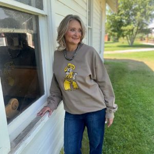 Shop Wyoming Pistol Pete Varsity Crewneck Shop Wyoming Pistol Pete Varsity Crewneck