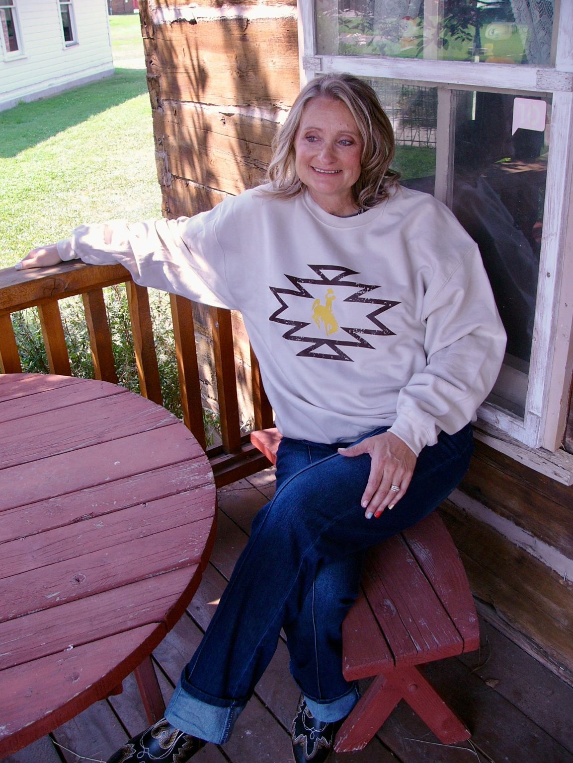 Shop Wyoming Aztec Bucking Horse Crewneck Shop Wyoming Aztec Bucking Horse Crewneck