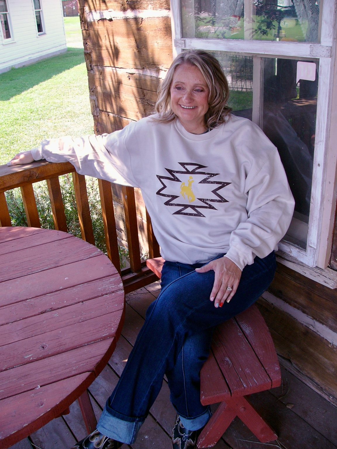 Shop Wyoming Aztec Bucking Horse Crewneck Shop Wyoming Aztec Bucking Horse Crewneck