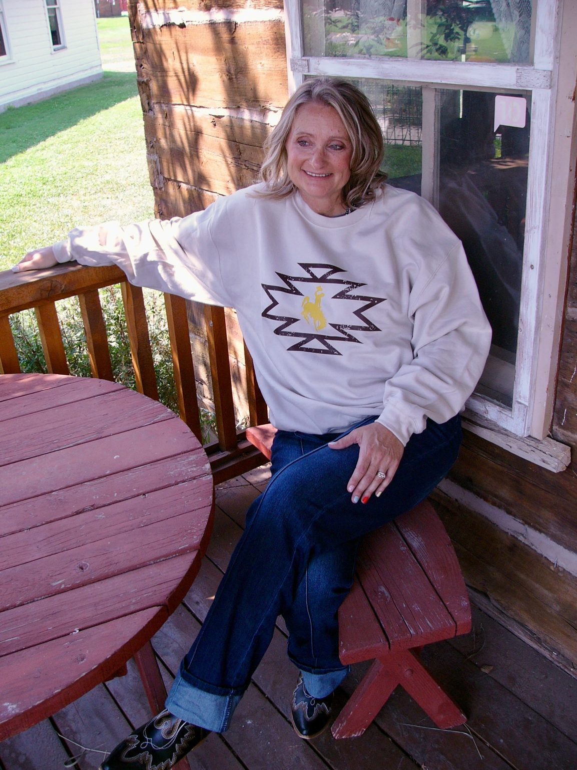 Shop Wyoming Aztec Bucking Horse Crewneck Shop Wyoming Aztec Bucking Horse Crewneck