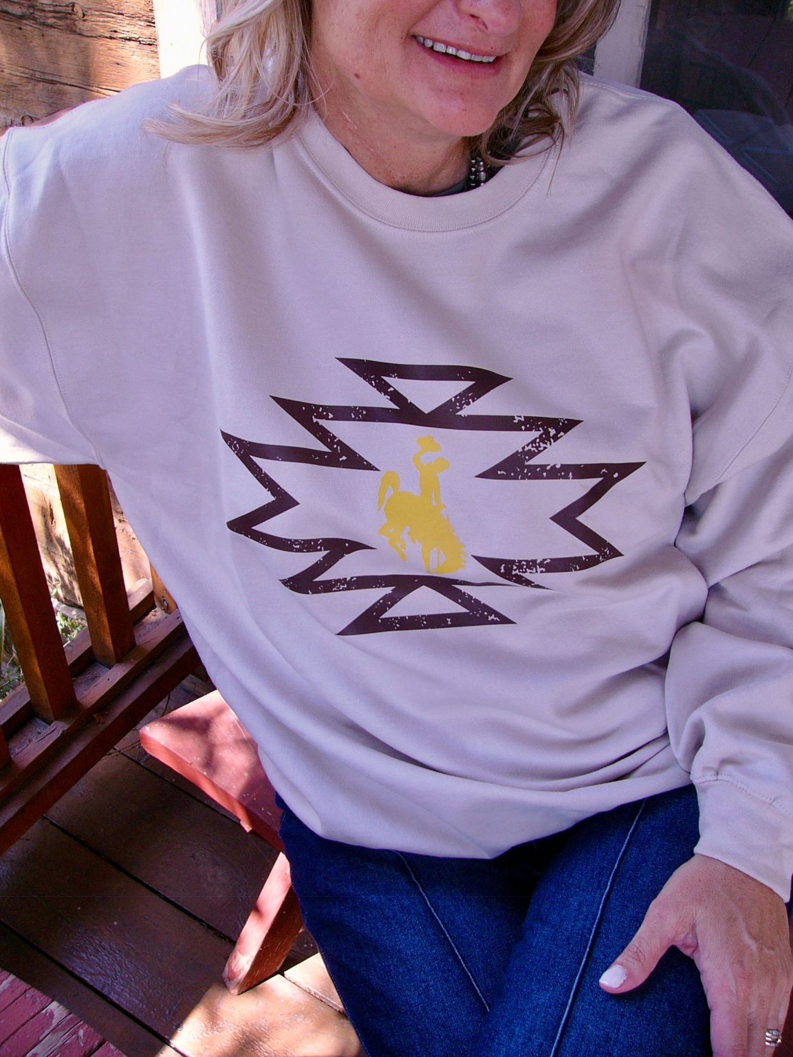 Shop Wyoming Aztec Bucking Horse Crewneck Shop Wyoming Aztec Bucking Horse Crewneck