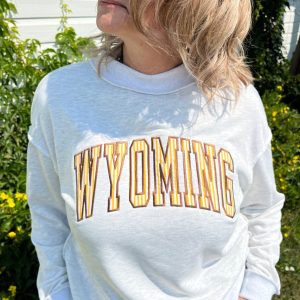 Shop Wyoming Wyoming Applique Embroidered Mock Neck-Stripes Shop Wyoming Wyoming Applique Embroidered Mock Neck-Stripes