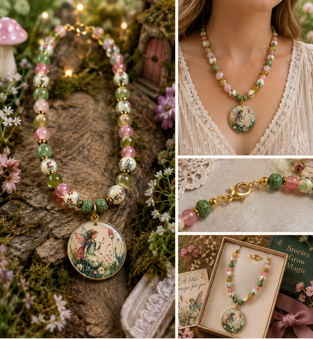 Shop Wyoming Fairy Garden Pendant Necklace – 18″ Glass & Silicone Bead Necklace with Gold-Tone Accents Shop Wyoming Fairy Garden Pendant Necklace – 18″ Glass & Silicone Bead Necklace with Gold-Tone Accents