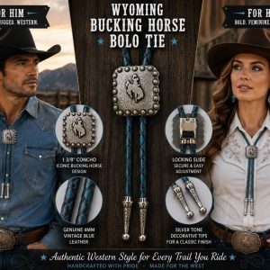 Shop Wyoming Wyoming Bucking Horse Bolo Tie – Vintage Blue Genuine Leather with Silver-Tone Tips Shop Wyoming Wyoming Bucking Horse Bolo Tie – Vintage Blue Genuine Leather with Silver-Tone Tips