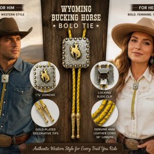 Shop Wyoming Wyoming Bucking Horse Bolo Tie – Vintage Yellow Genuine Leather with Gold-Plated Tips Shop Wyoming Wyoming Bucking Horse Bolo Tie – Vintage Yellow Genuine Leather with Gold-Plated Tips