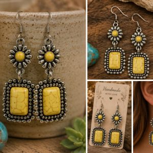 Shop Wyoming Yellow Howlite-Style Dangle Earrings – Silverplated Western Floral Earrings Shop Wyoming Yellow Howlite-Style Dangle Earrings – Silverplated Western Floral Earrings