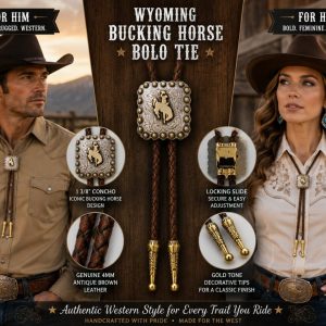 Shop Wyoming Wyoming Bucking Horse Bolo Tie – Antique Brown Genuine Leather with Gold-Tone Tips Shop Wyoming Wyoming Bucking Horse Bolo Tie – Antique Brown Genuine Leather with Gold-Tone Tips