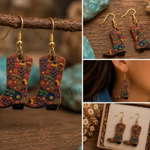 Shop Wyoming Floral Cowboy Boot Wooden Dangle Earrings – Gold-Tone Western Earrings Shop Wyoming Floral Cowboy Boot Wooden Dangle Earrings – Gold-Tone Western Earrings