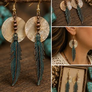 Shop Wyoming Boho Feather Dangle Earrings – Dyed Mother of Pearl & Copper Patina Earrings Shop Wyoming Boho Feather Dangle Earrings – Dyed Mother of Pearl & Copper Patina Earrings