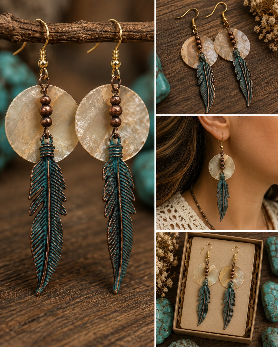 Shop Wyoming Boho Feather Dangle Earrings – Dyed Mother of Pearl & Copper Patina Earrings Shop Wyoming Boho Feather Dangle Earrings – Dyed Mother of Pearl & Copper Patina Earrings