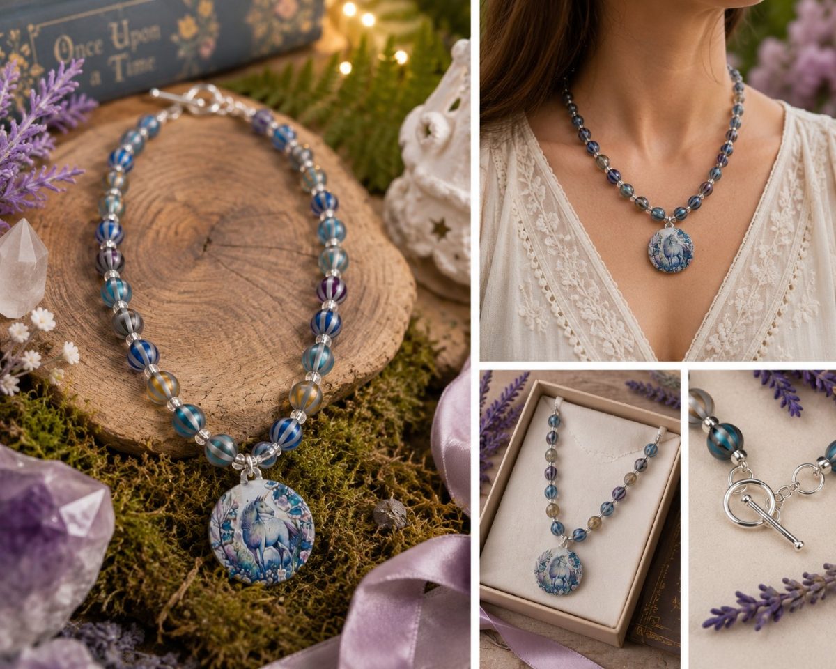Shop Wyoming Enchanted Unicorn Pendant Necklace – 19.5″ Glass Bead Necklace with Silverplated Toggle Clasp Shop Wyoming Enchanted Unicorn Pendant Necklace – 19.5″ Glass Bead Necklace with Silverplated Toggle Clasp