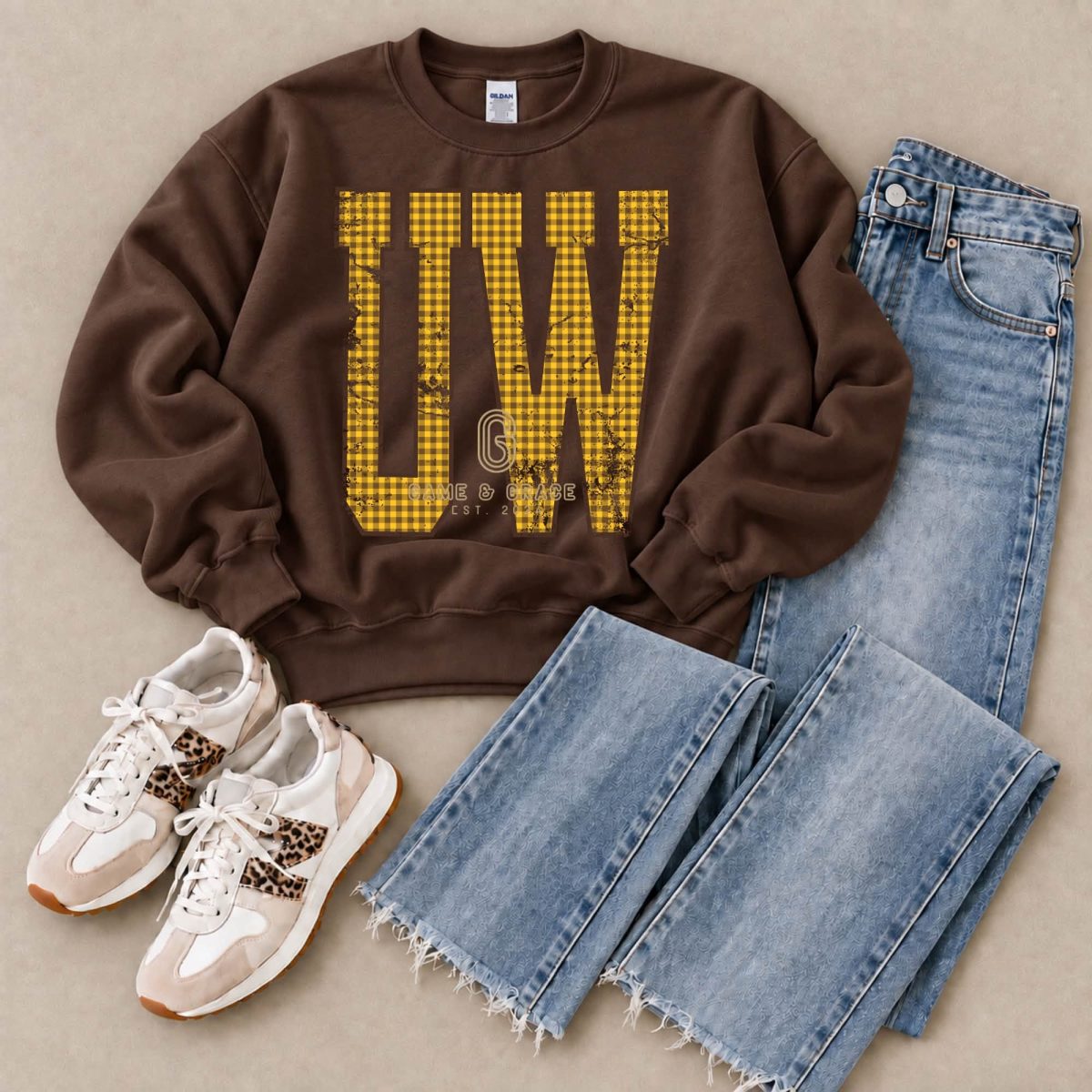 Shop Wyoming UW or GO POKE Gingham Crewneck Shop Wyoming UW or GO POKE Gingham Crewneck